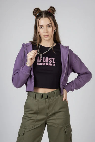GREY RETURN TO EX GRAPHIC CROP TOP