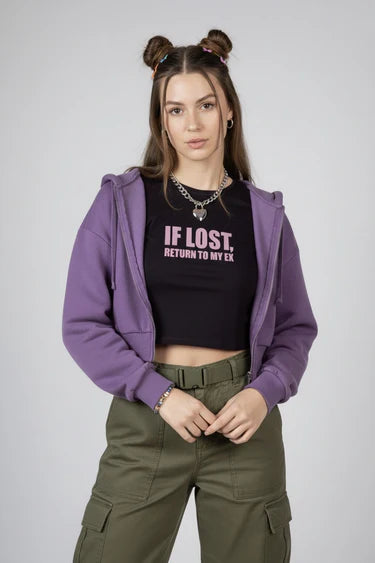 GREY RETURN TO EX GRAPHIC CROP TOP