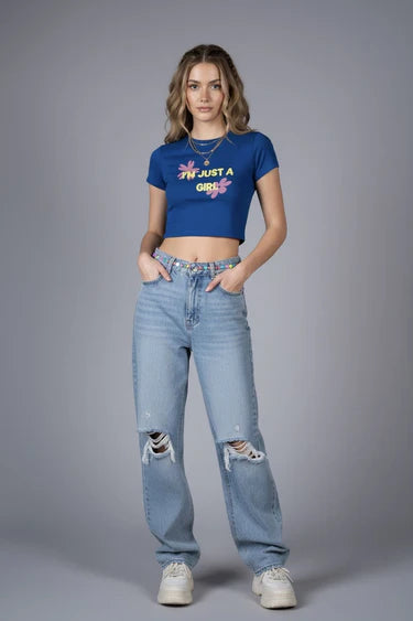 IM JUST A GIRL GRAPHIC CROP TOP