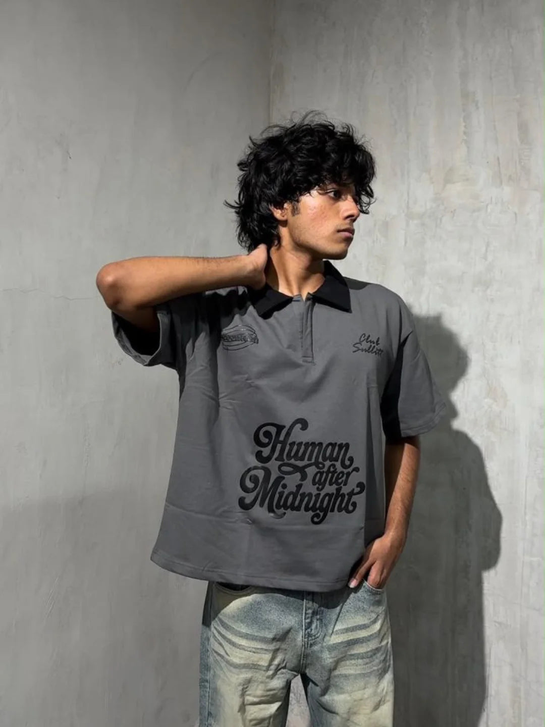 HUMAN AFTER MIDNIGHT GREY POLO TEE