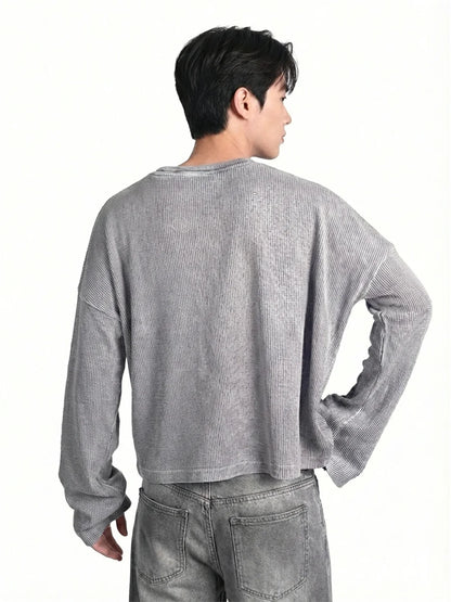 Grey Washed Crop Waffle T-shirt