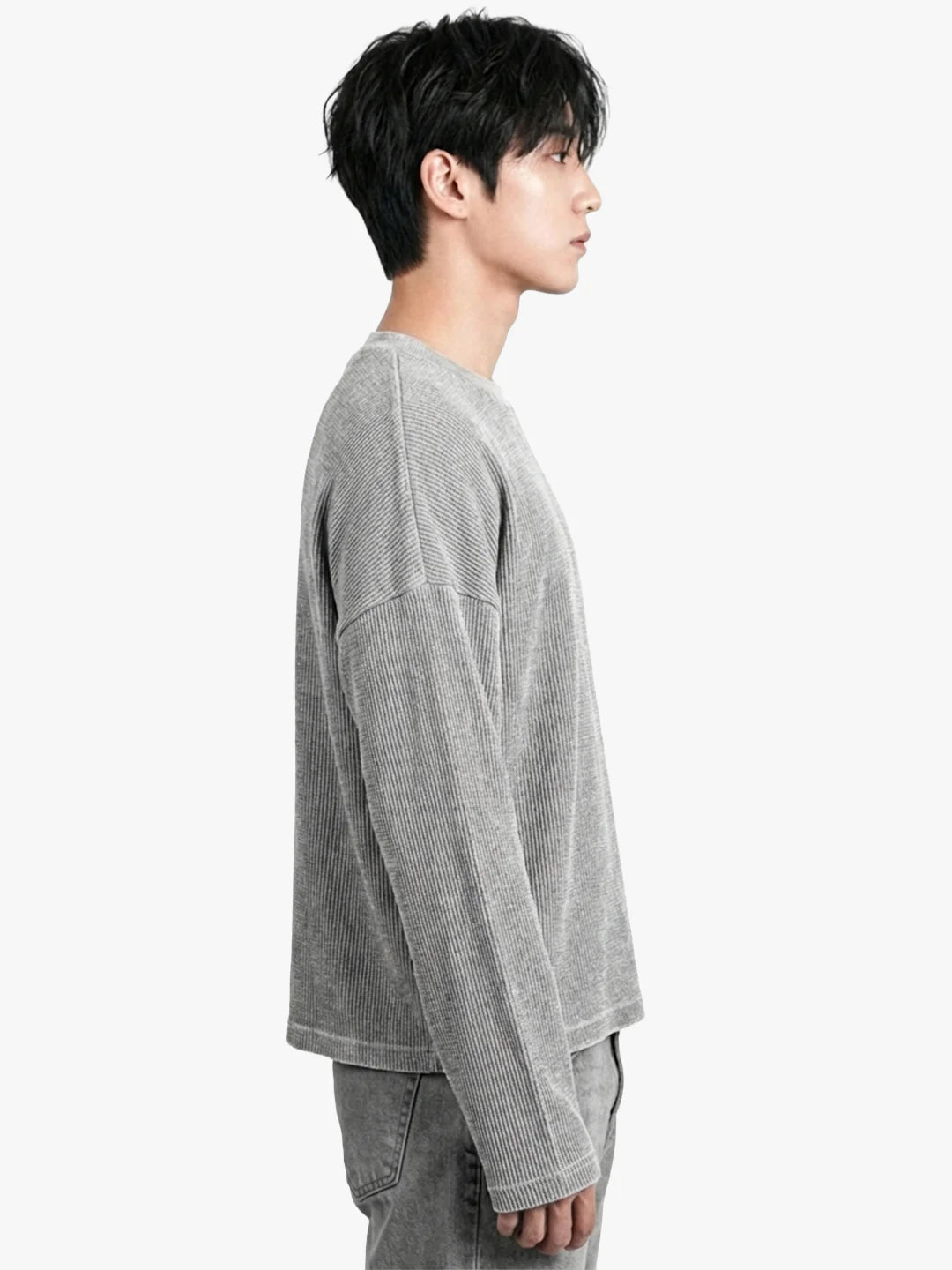 Grey Washed Crop Waffle T-shirt