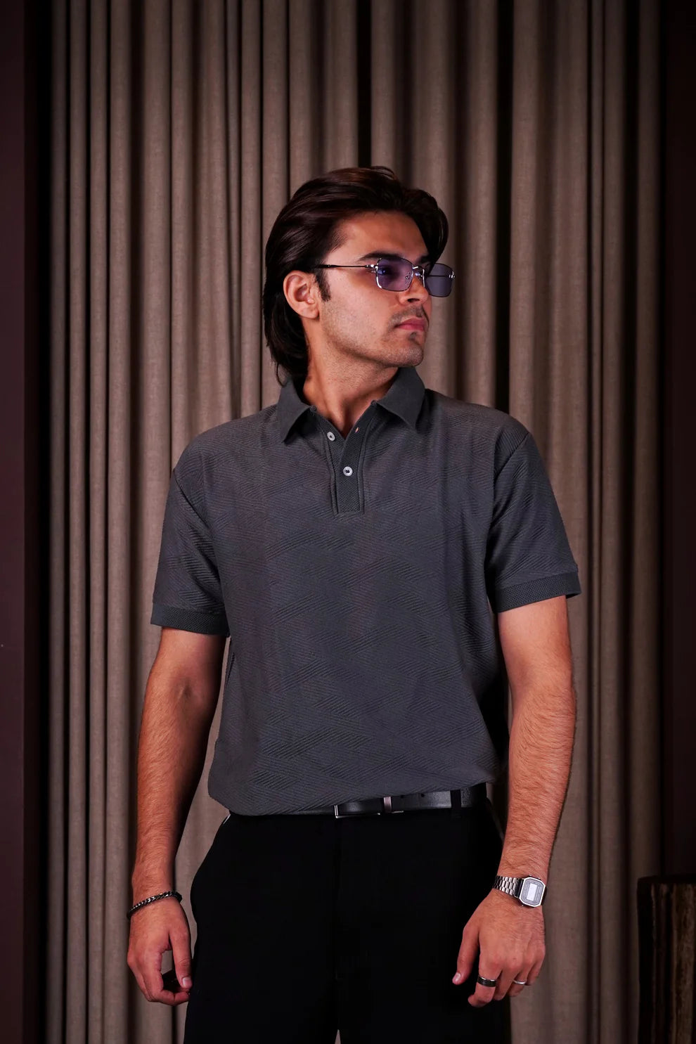 Grey Textured Polo