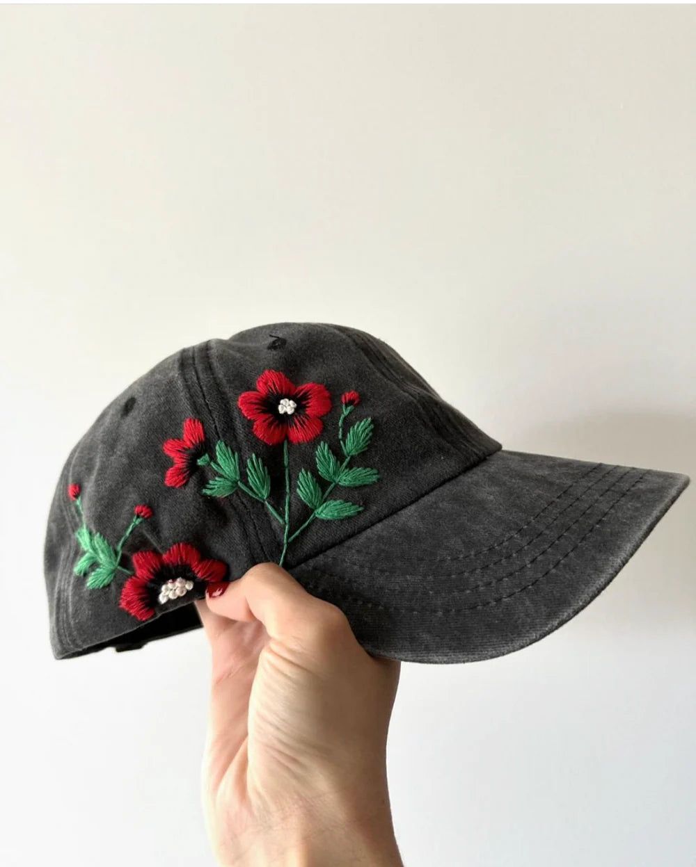 Red Floral Caps