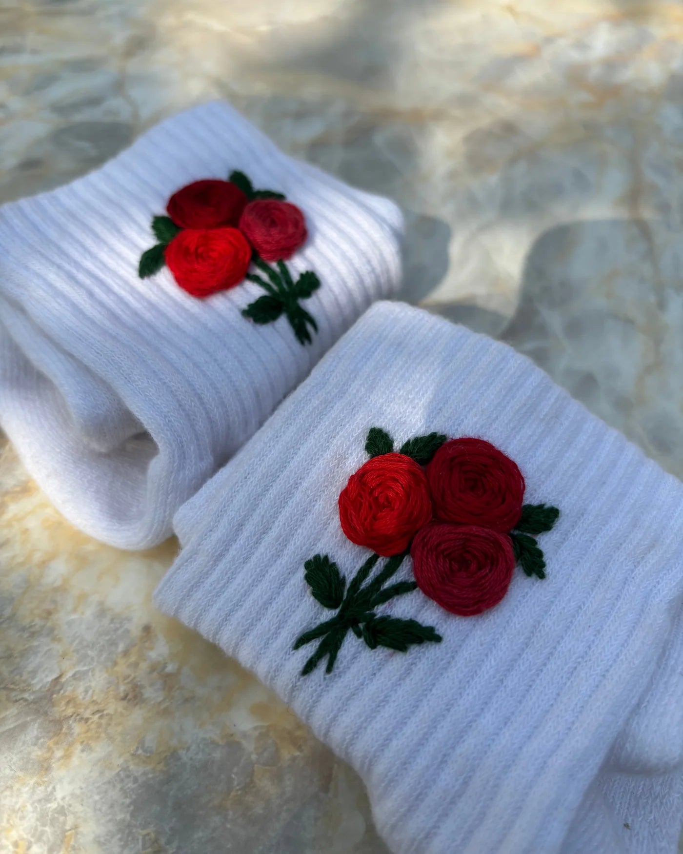 Rose Embroidered Sock