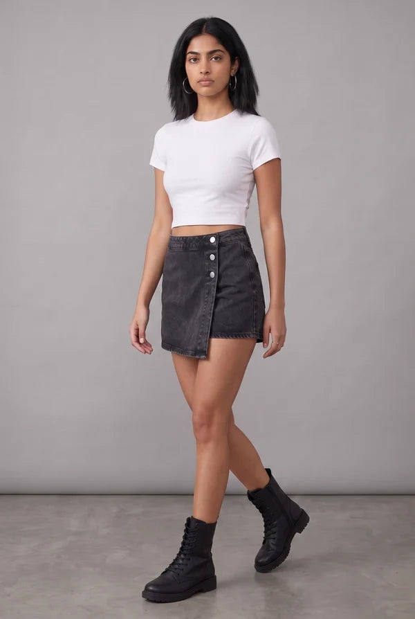 Black Denim Skort