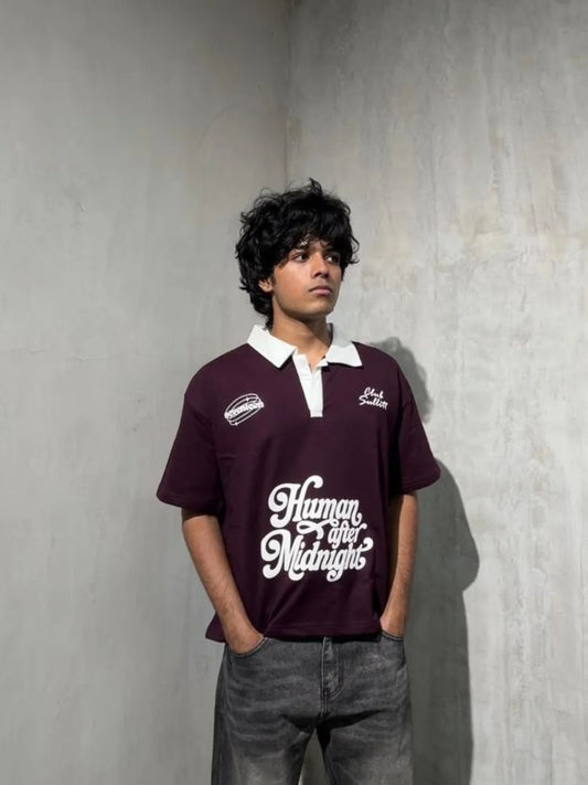 HUMAN AFTER MIDNIGHT WINE POLO TEE