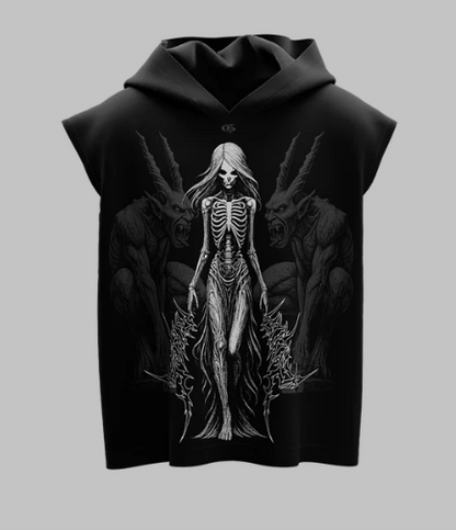 Empress Black Boxy Sleeveless Hoodie