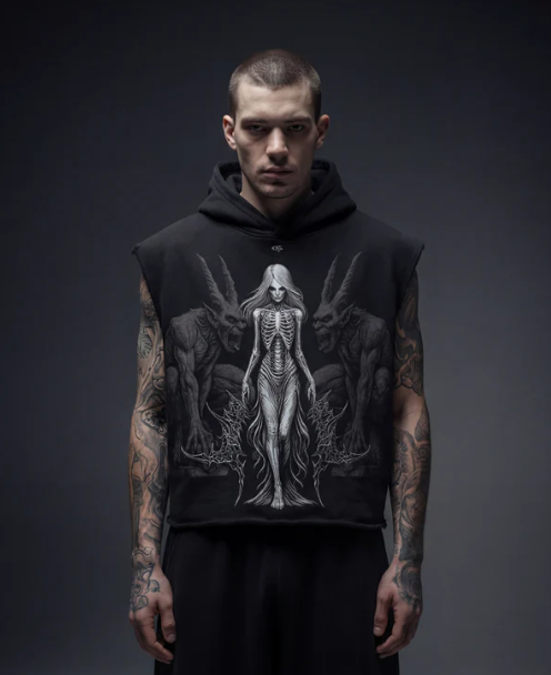Empress Black Boxy Sleeveless Hoodie