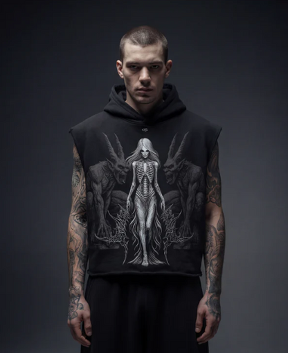 Empress Black Boxy Sleeveless Hoodie