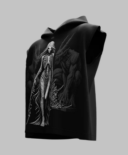 Empress Black Boxy Sleeveless Hoodie