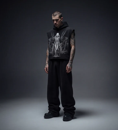 Empress Black Boxy Sleeveless Hoodie