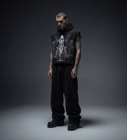 Empress Black Boxy Sleeveless Hoodie