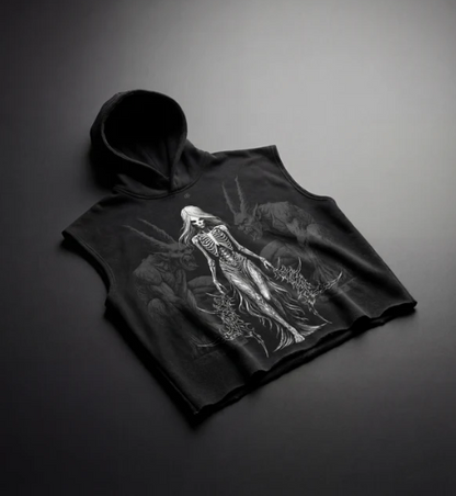 Empress Black Boxy Sleeveless Hoodie