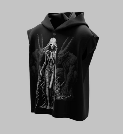 Empress Black Boxy Sleeveless Hoodie