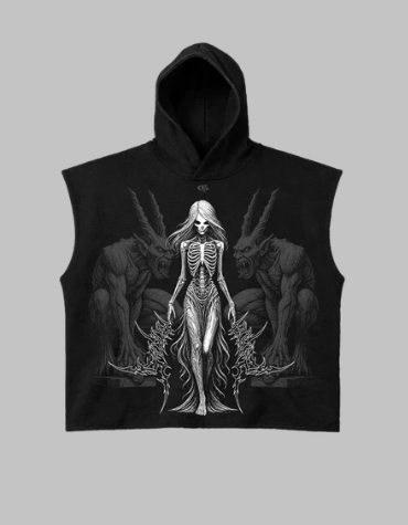 Empress Black Boxy Sleeveless Hoodie