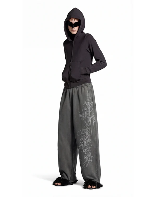 Arch Dark Grey Unisex Straight Fit Baggy Pants