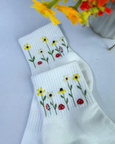 Yellow Floral Mushroom Socks