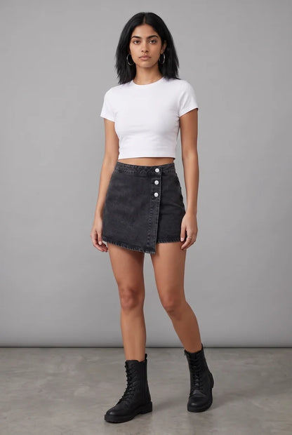 Black Denim Skort