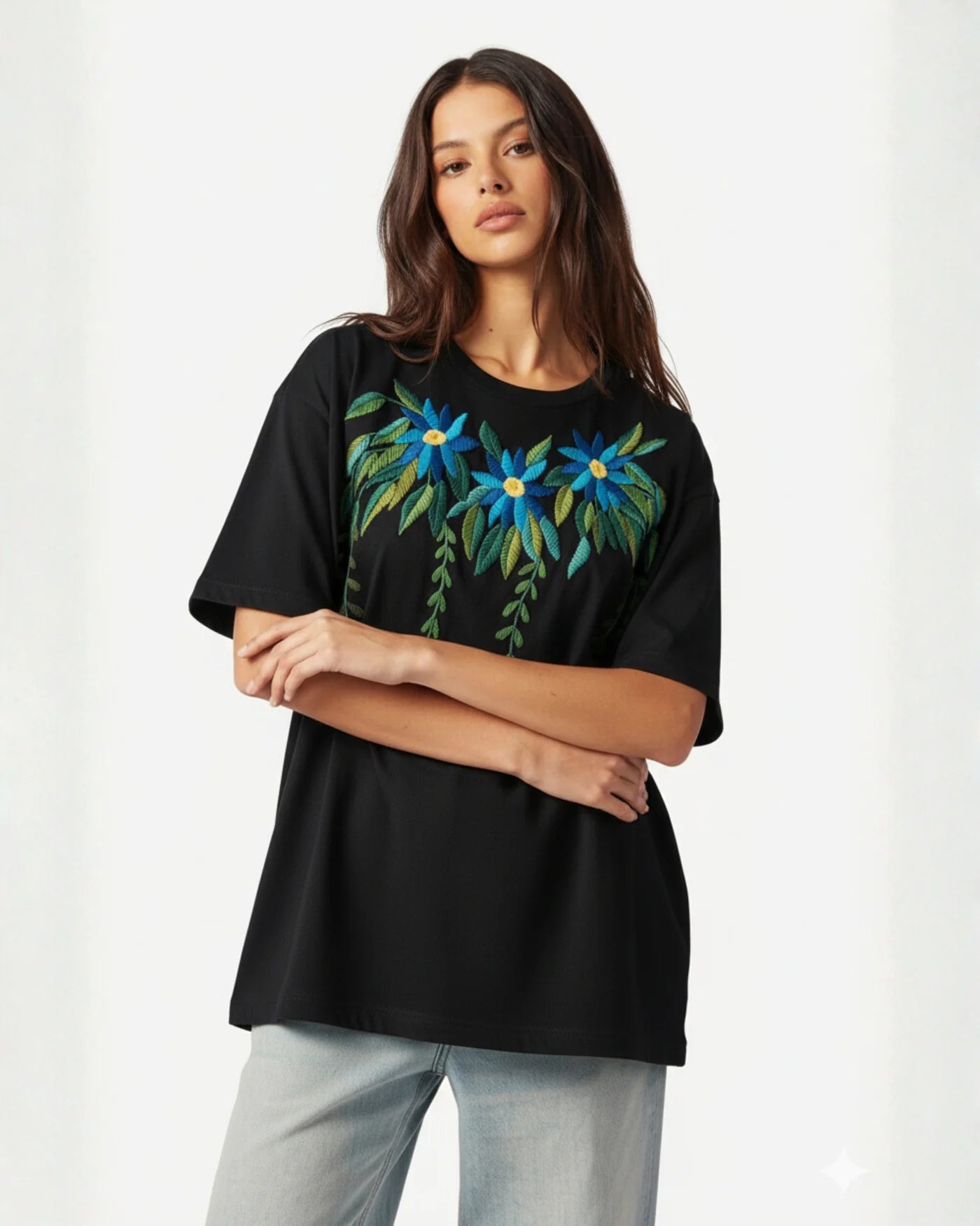 Azure Bloom T-Shirt Black