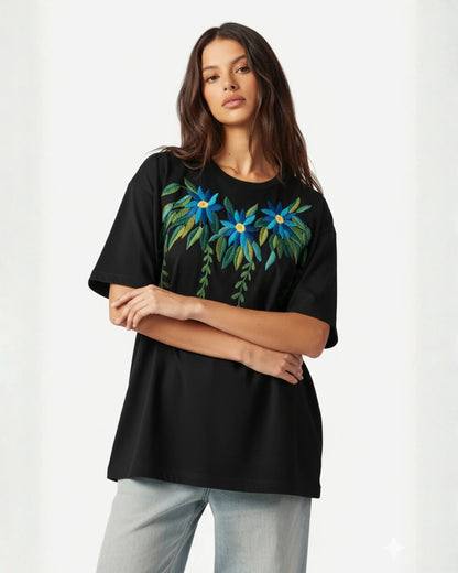 Azure Bloom T-Shirt Black