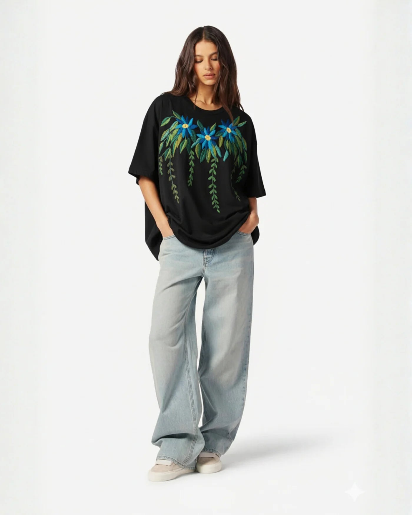 Azure Bloom T-Shirt Black