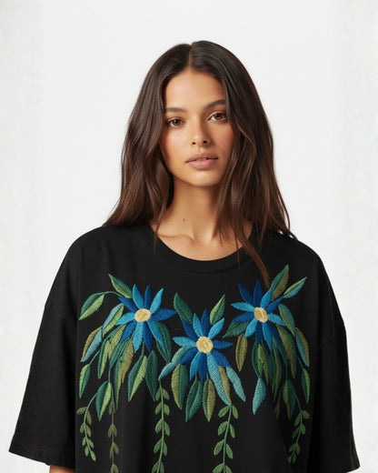 Azure Bloom T-Shirt Black