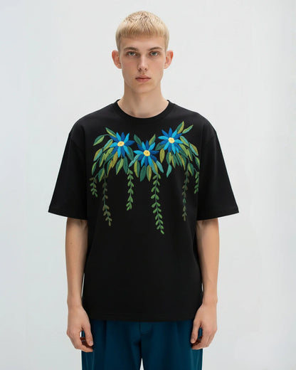 Azure Bloom T-Shirt Black