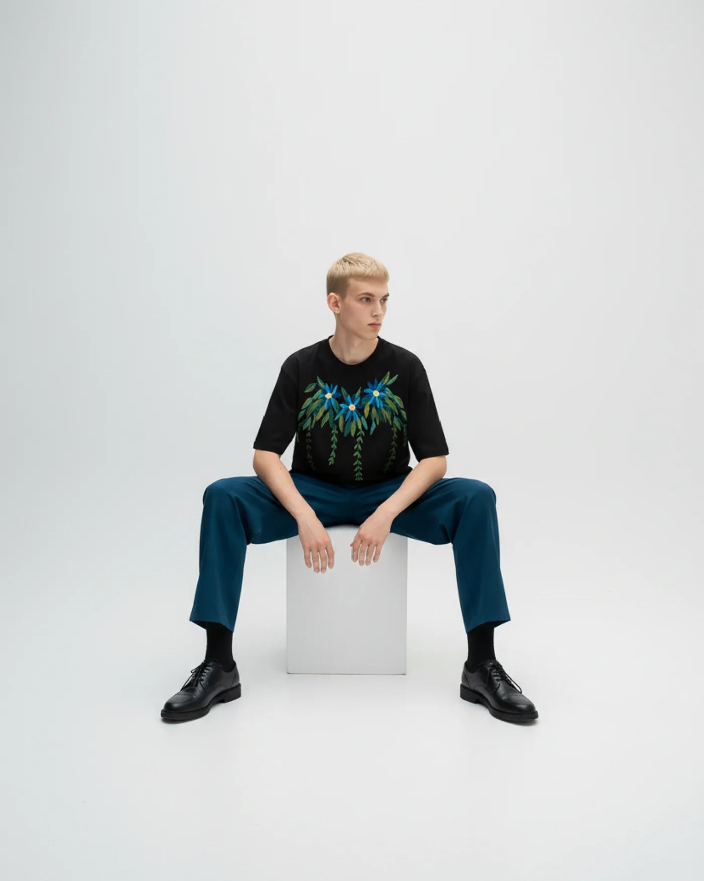 Azure Bloom T-Shirt Black