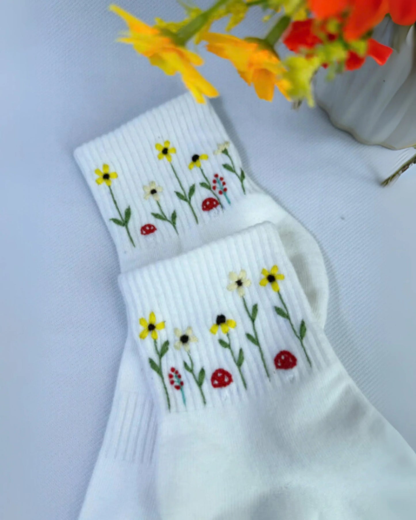 Yellow Floral Mushroom Socks