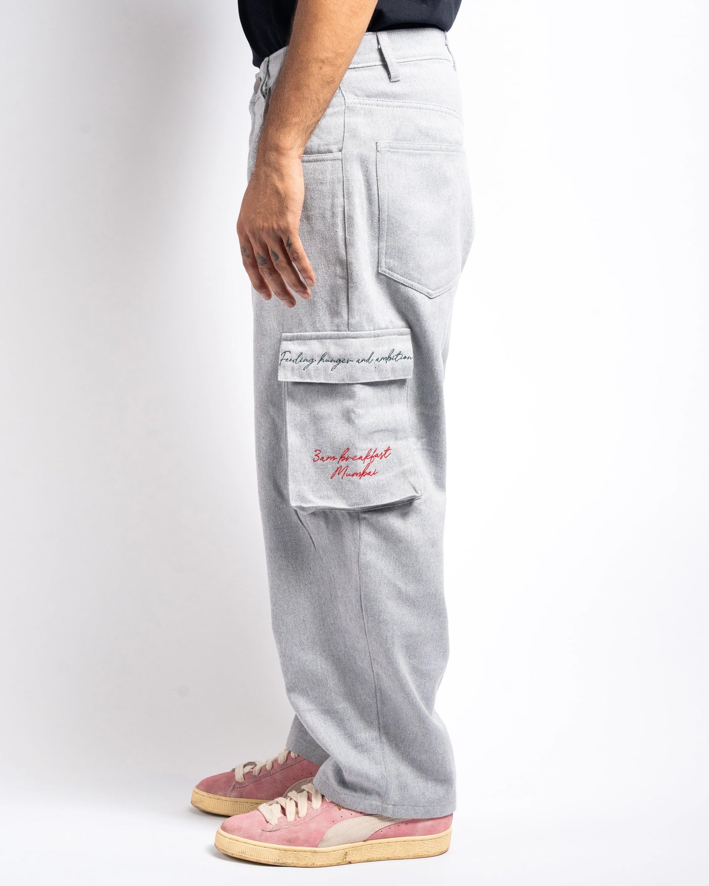 Handloom Cargo Pants - Concrete