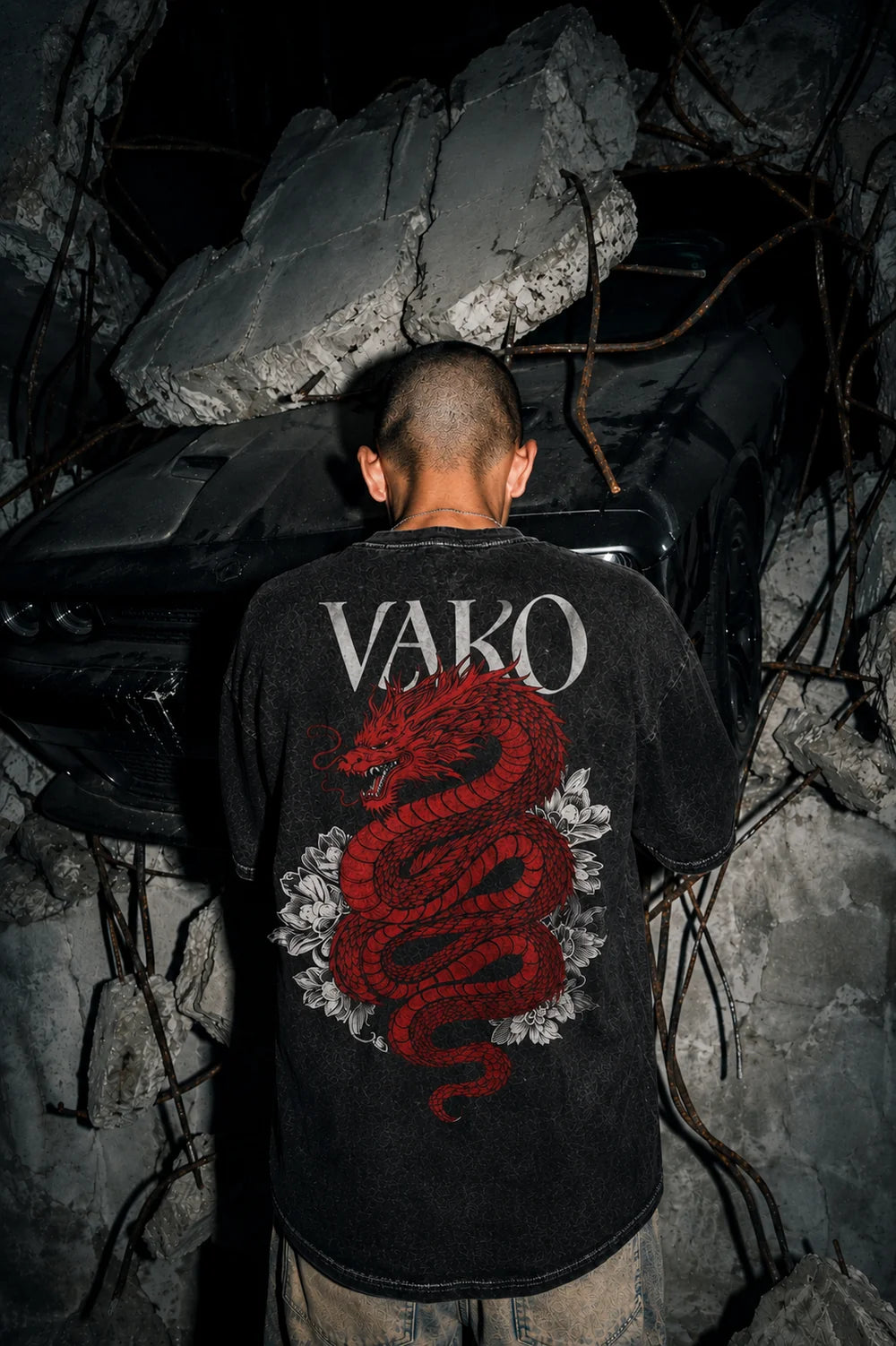 DRAGON BLACK STONEWASH TEE