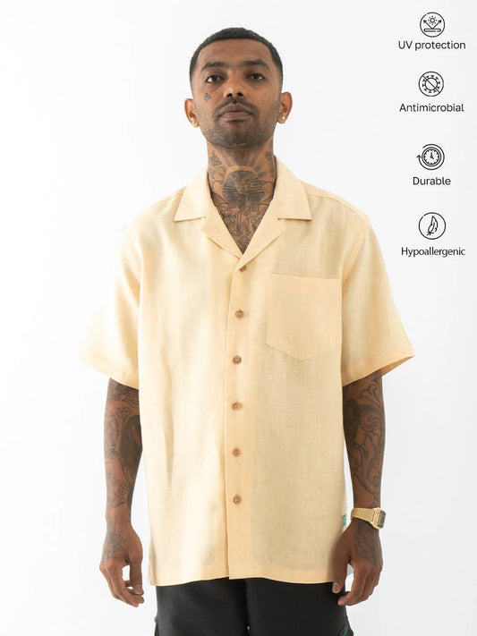 Cuban Collar-Half Sleeves Shirt Nude