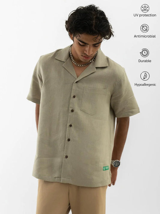 Cuban Colar-Half Sleeves Shirt Grey