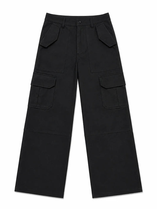 Six Pocket Black Cargo With Flap