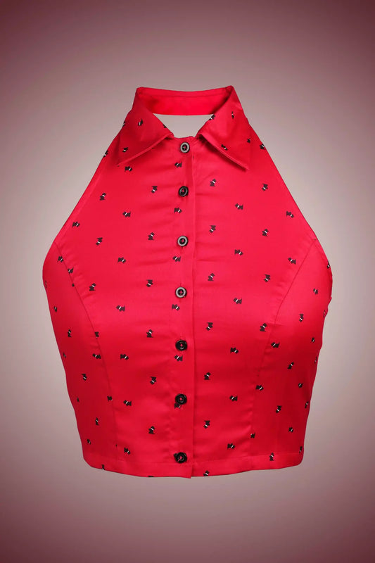 HALTER NECK SLEEVELESS CROPPED SHIRT