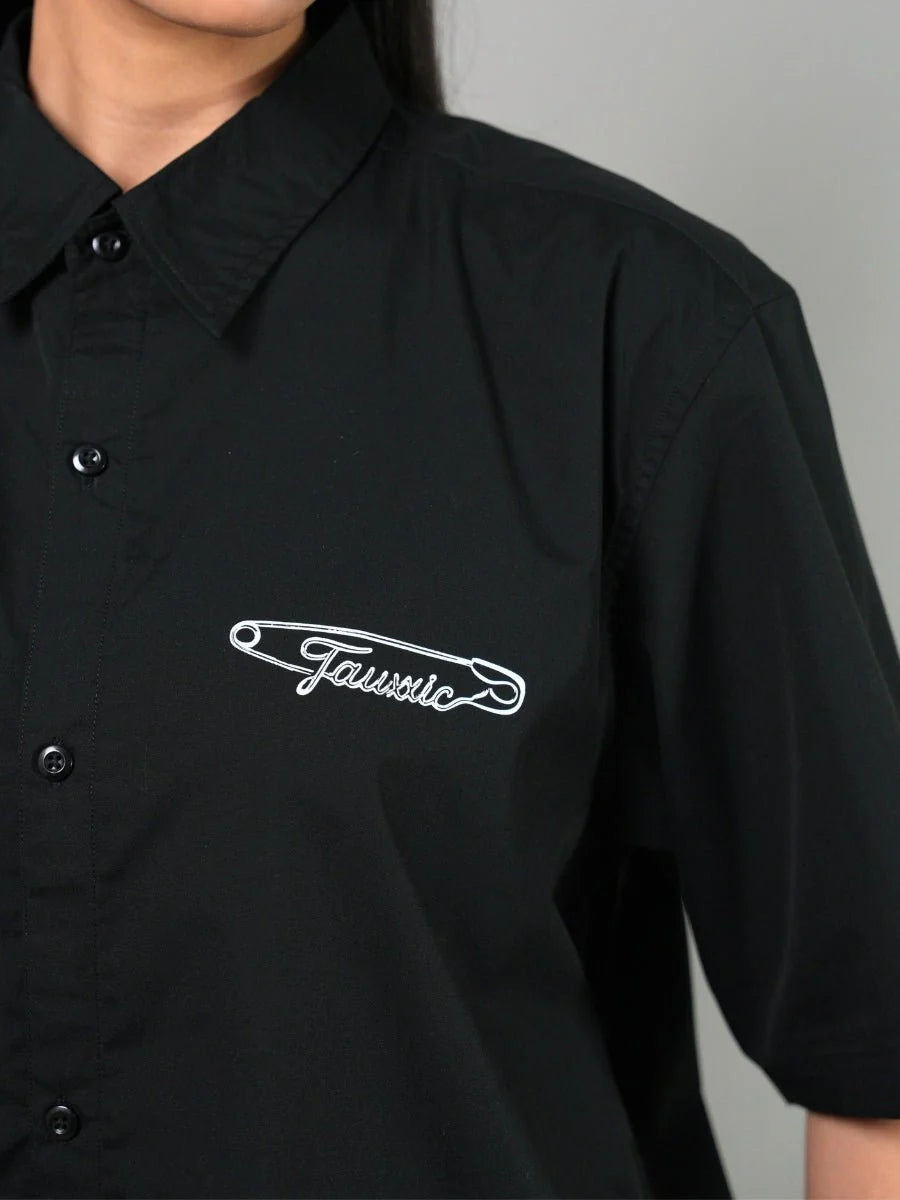 Safety Pin Black Boxy Fit Shirt