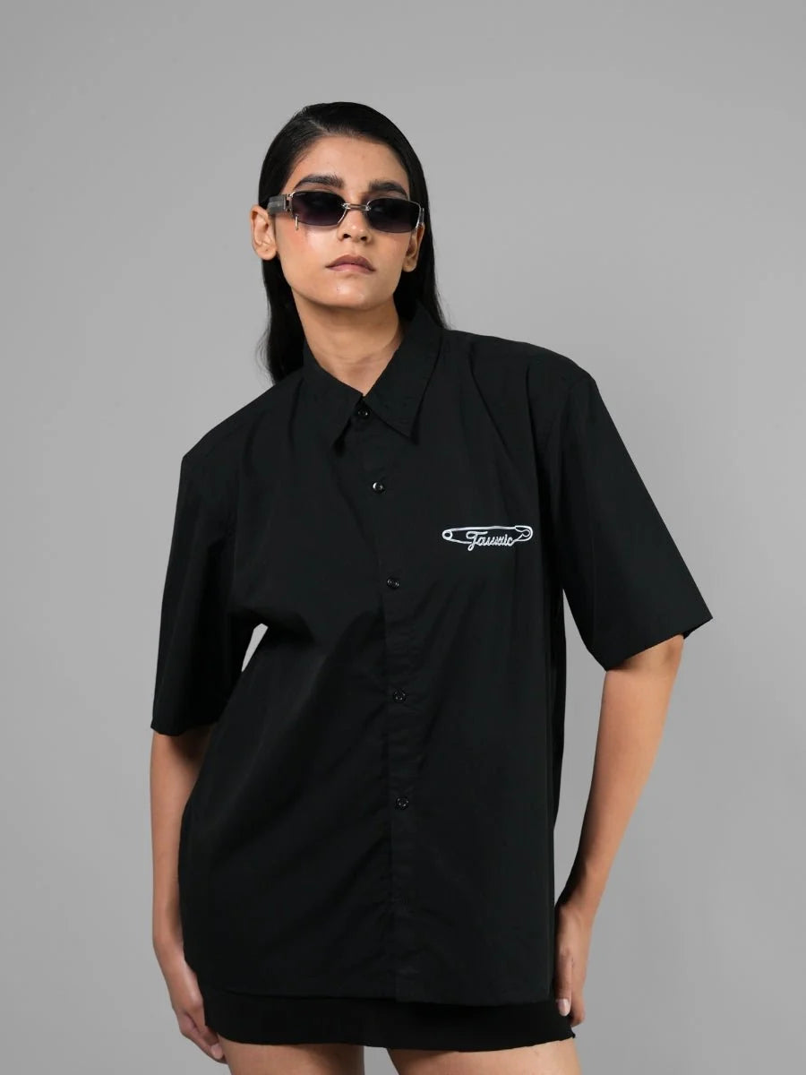 Safety Pin Black Boxy Fit Shirt