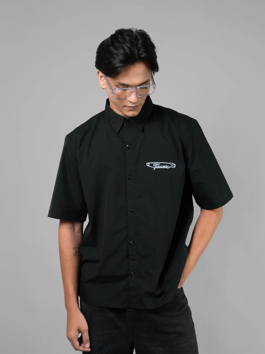 Safety Pin Black Boxy Fit Shirt